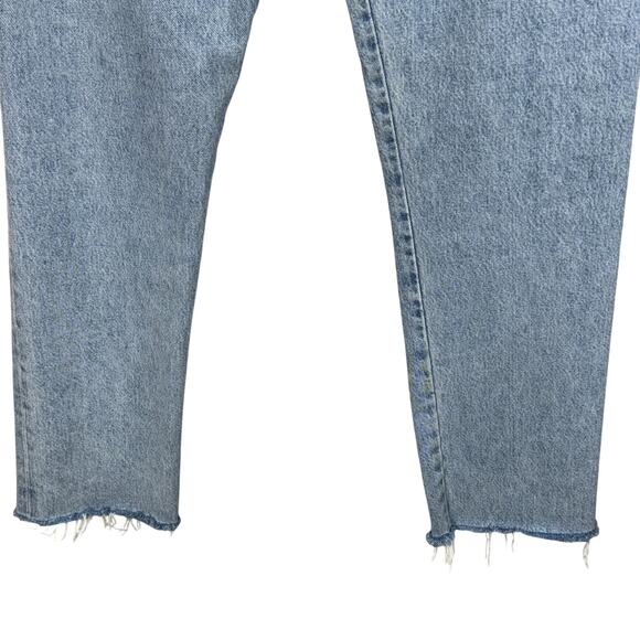 AGolde SZ 27 Criss Cross Straight Leg Jeans Button-Fly Frayed Hems Light Wash - Picture 7 of 11